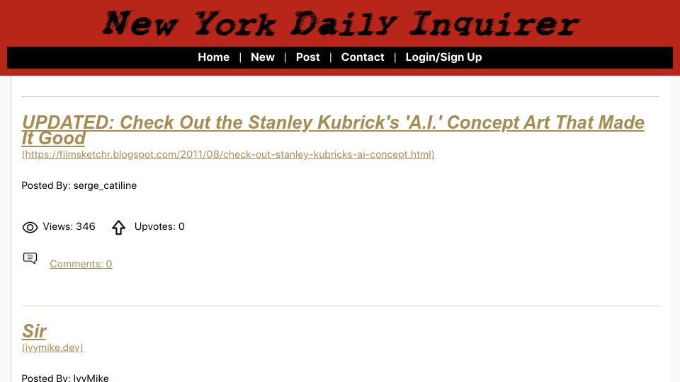 Screenshot of newyorkdailyinquirer.com: Show HN: Hacker News for film buffs