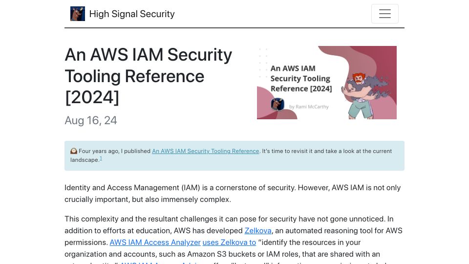 Screenshot of ramimac.me: An AWS IAM Security Tooling Reference