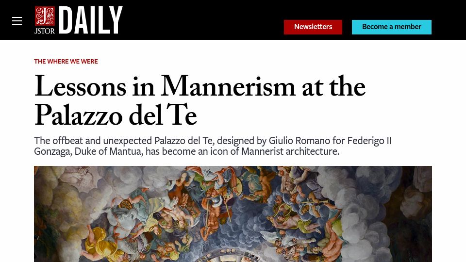 Screenshot of daily.jstor.org: Lessons in Mannerism at the Palazzo Del Te