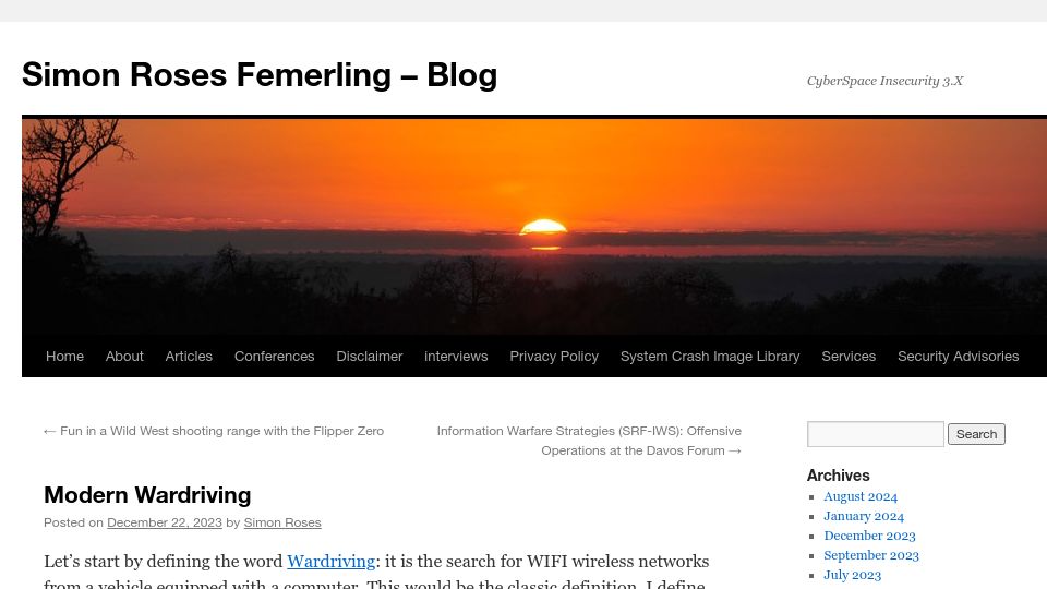 Screenshot of simonroses.com: Modern Wardriving (2023)