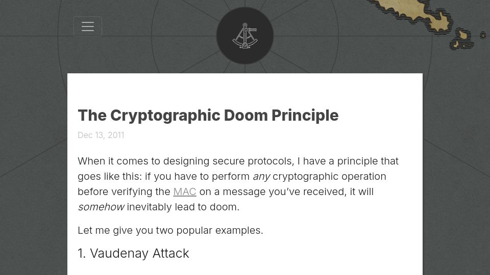 Screenshot of moxie.org: The Cryptographic Doom Principle (2011)