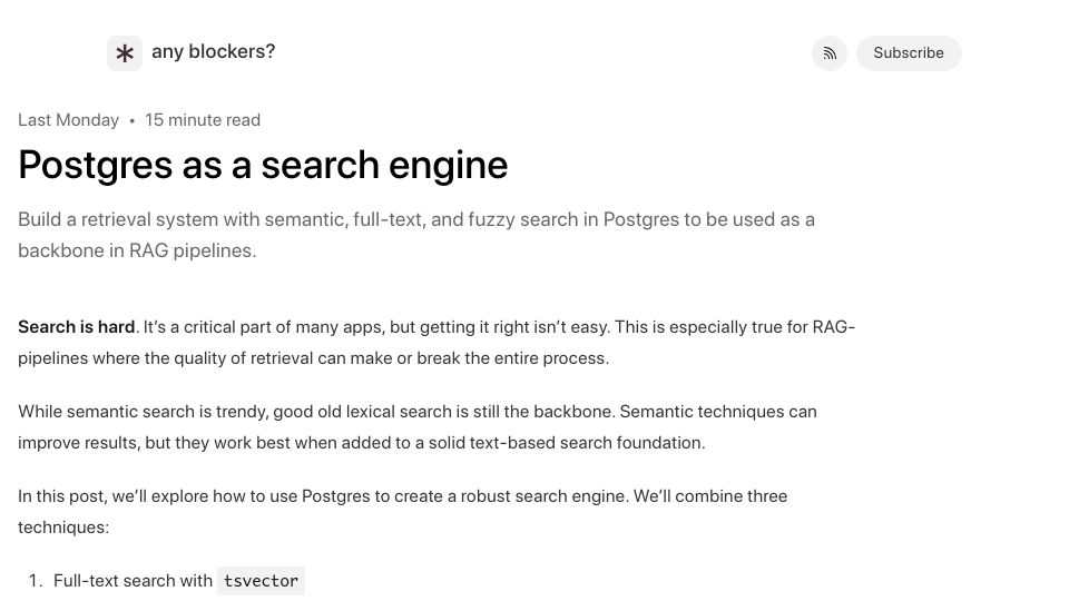 Screenshot of anyblockers.com: Postgres as a Search Engine
