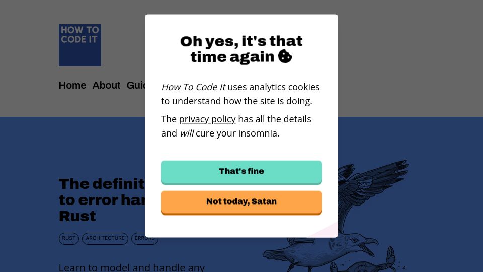 Screenshot of howtocodeit.com: Guide to Error Handling in Rust