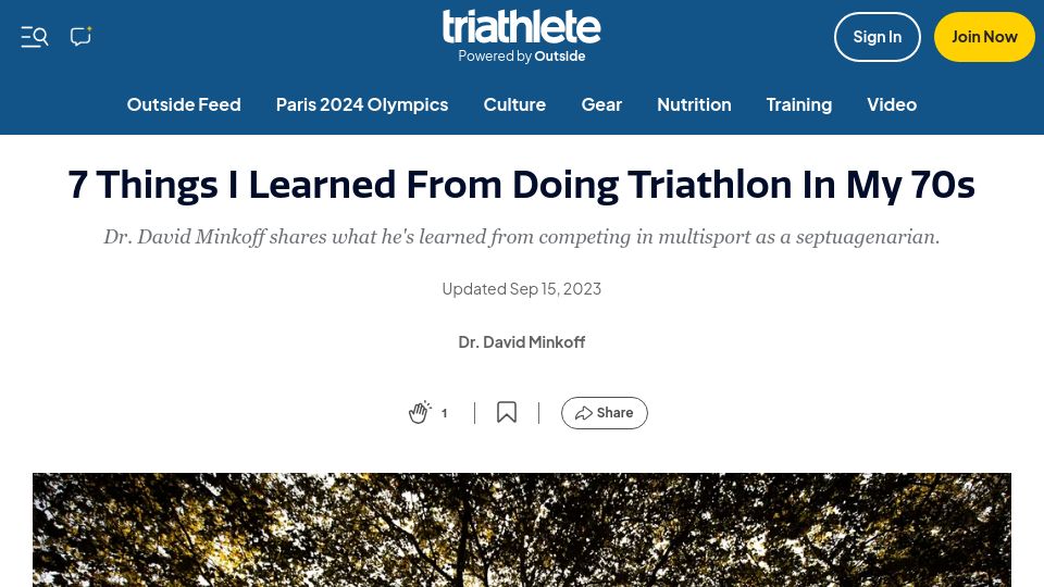 Screenshot of triathlete.com: Things I Learned from Doing Triathlon in My 70s (2023)