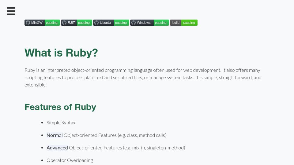 Screenshot of docs.ruby-lang.org: Ruby's official documentation just got a new look