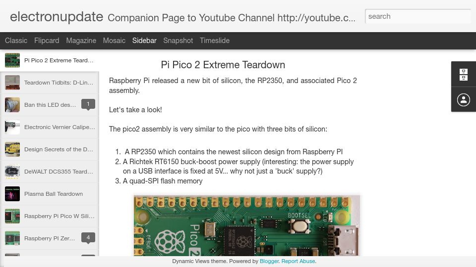 Screenshot of electronupdate.blogspot.com: Pi Pico 2 Extreme Teardown