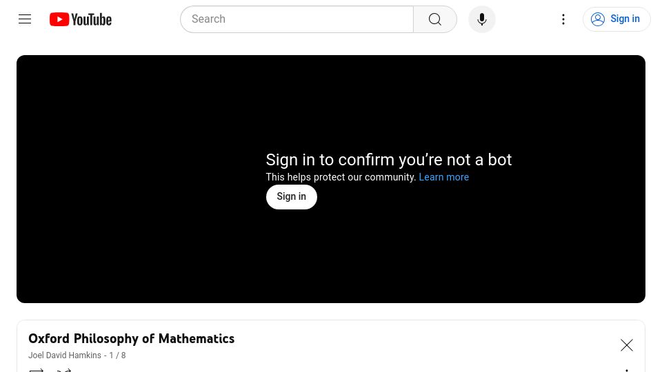 Screenshot of youtube.com: Oxford's Philosophy of Mathematics YouTube series [video]
