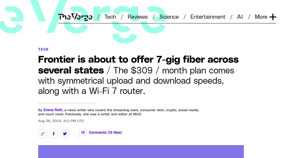 Screenshot of theverge.com: Frontier is about to offer 7-gig fiber across several states