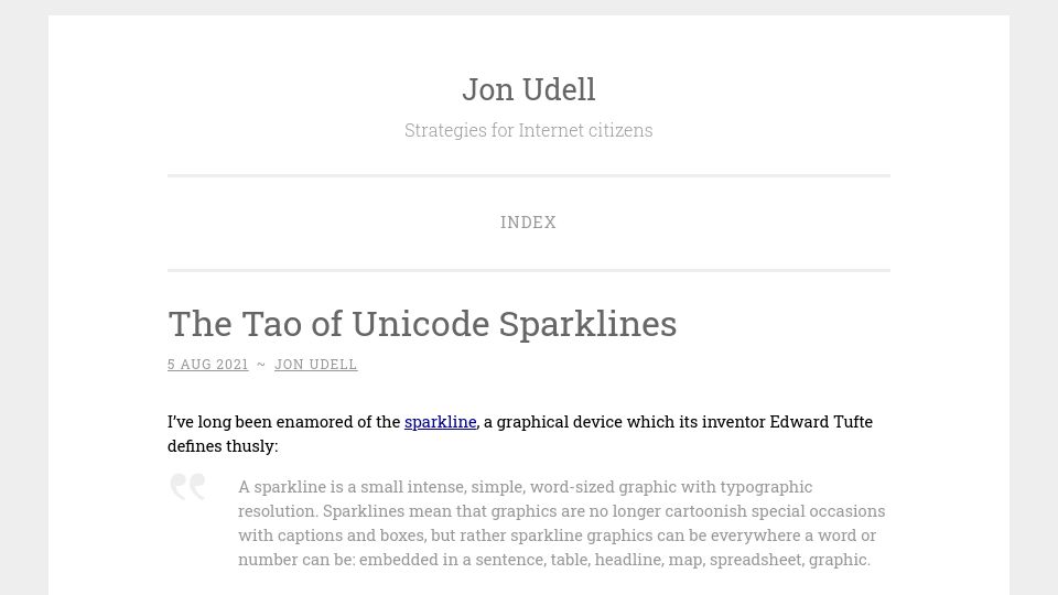 Screenshot of blog.jonudell.net: The Tao of Unicode Sparklines (2021)