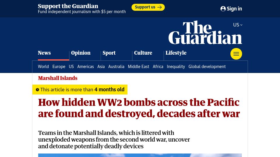 Screenshot of theguardian.com: How WW2 bombs across the Pacific are found and destroyed, decades after war