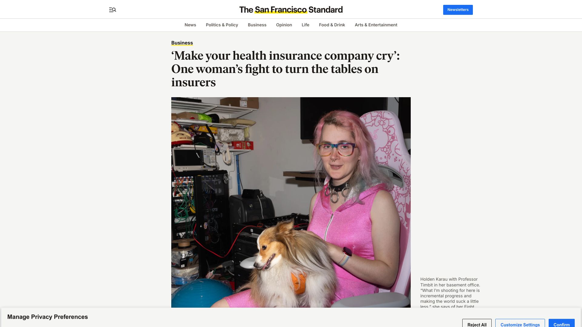 Screenshot of sfstandard.com: Using AI to fight insurance claim denials