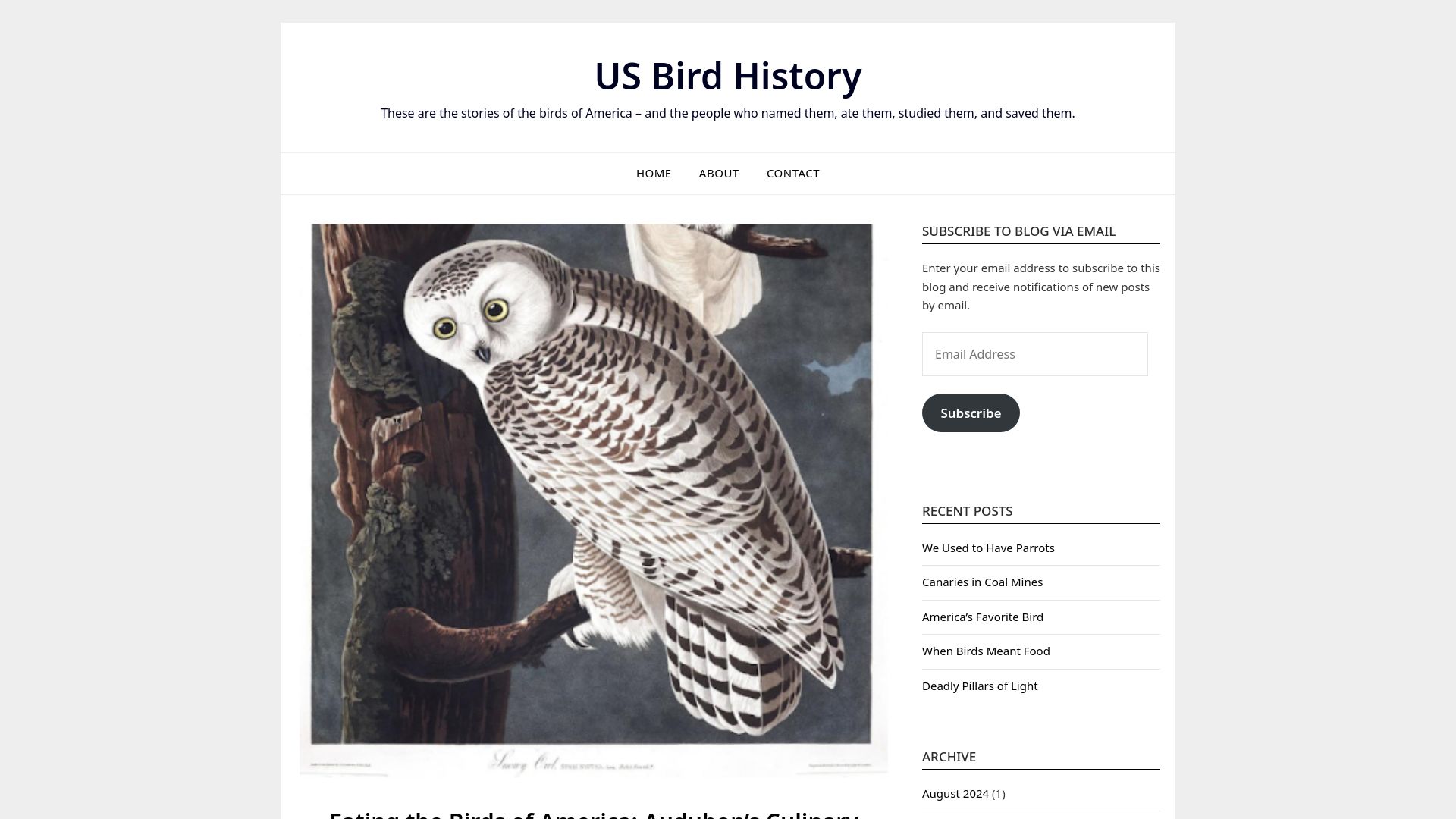 Screenshot of usbirdhistory.com: Eating the Birds of America: Audubon's Culinary Reviews of America's Birds