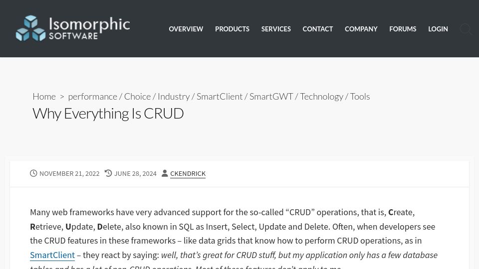 Screenshot of blog.smartclient.com: Why Everything Is CRUD