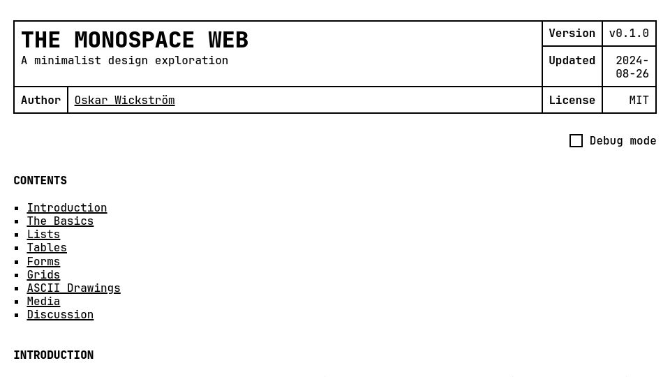 Screenshot of owickstrom.github.io: The Monospace Web