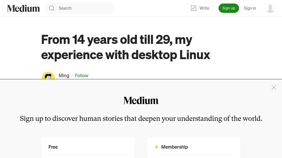 Screenshot of blog.myli.page: From 14 years old till 29, my experience with desktop Linux