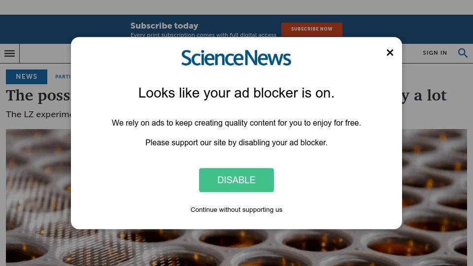 Screenshot of sciencenews.org: The possibilities for dark matter have shrunk