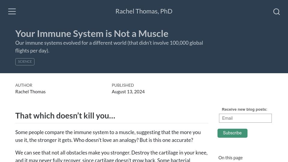 Screenshot of rachel.fast.ai: Your Immune System Is Not a Muscle