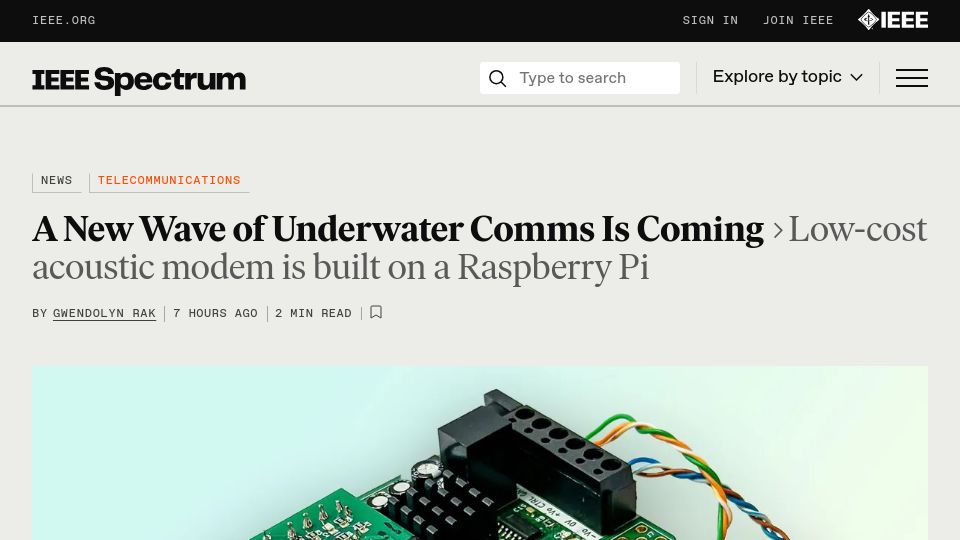 Screenshot of spectrum.ieee.org: A New Wave of Underwater Comms Is Coming