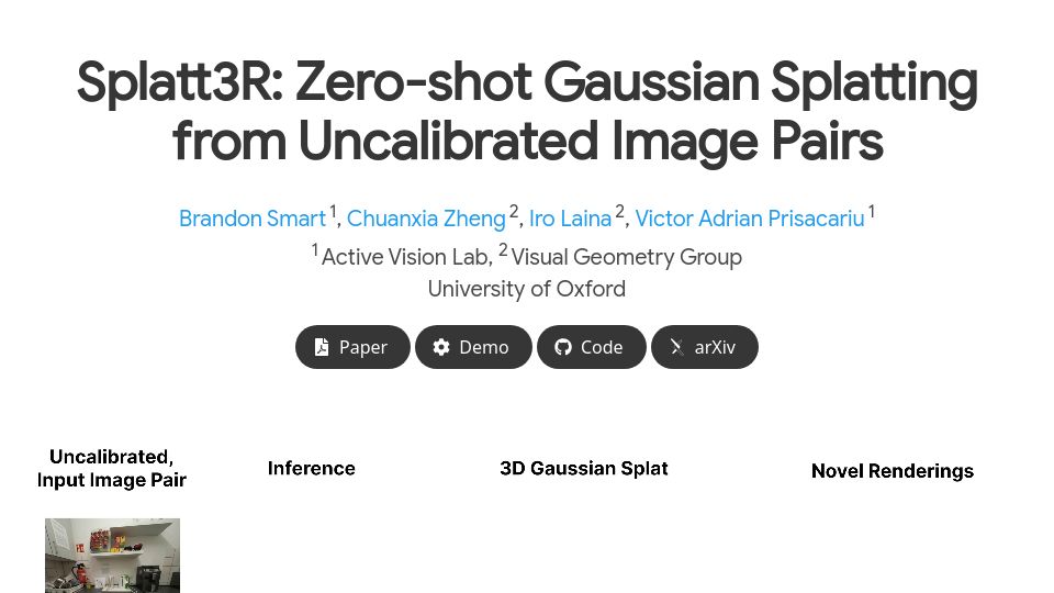 Screenshot of splatt3r.active.vision: Splatt3R: Zero-Shot Gaussian Splatting from Uncalibrated Image Pairs