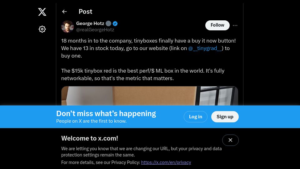 Screenshot of twitter.com: "Tinyboxes finally have a buy it now button"