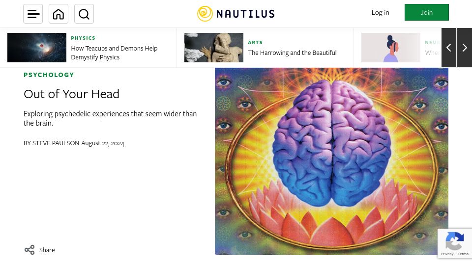 Screenshot of nautil.us: Out of Your Head