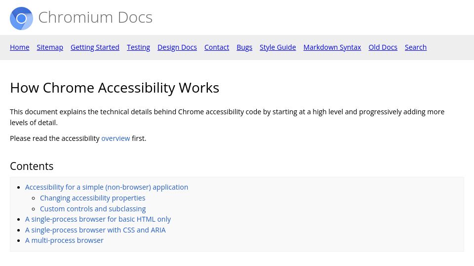 Screenshot of chromium.googlesource.com: How Chrome Accessibility Works