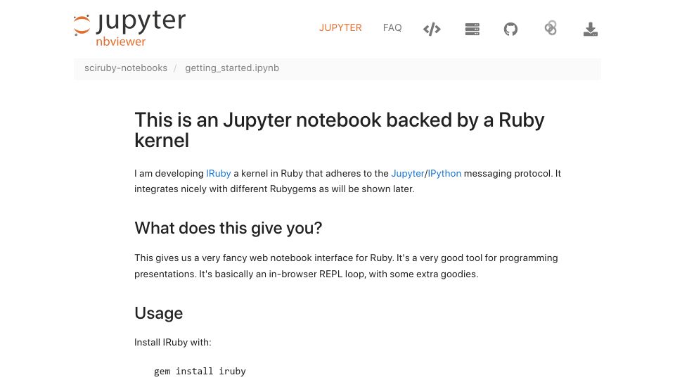 Screenshot of nbviewer.org: Ruby in Jupyter Notebook