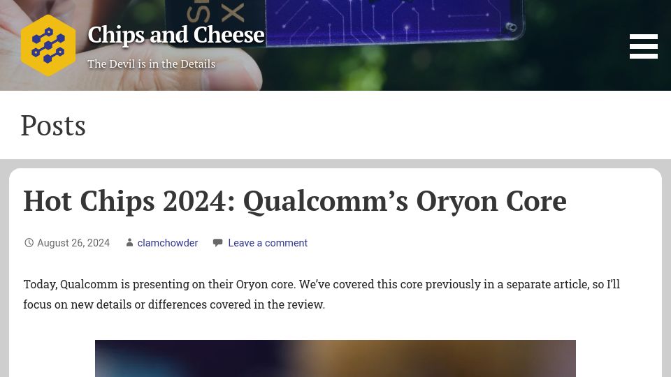 Screenshot of chipsandcheese.com: Qualcomm Oryon CPU Core Design