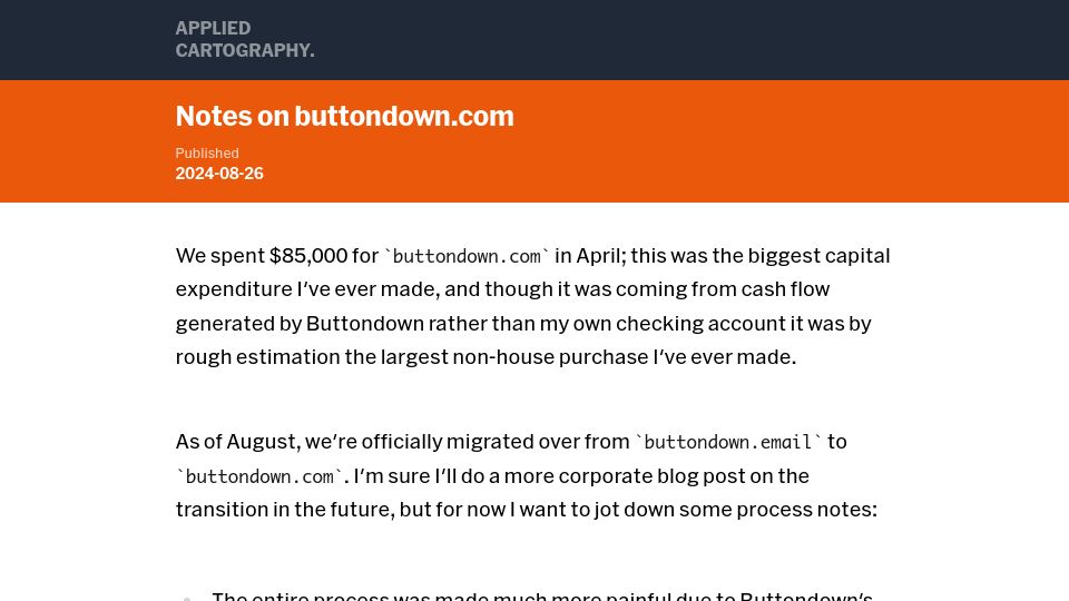 Screenshot of jmduke.com: Notes on Buttondown.com