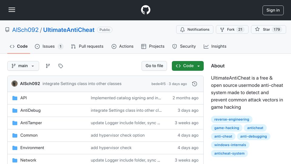 Screenshot of github.com: UltimateAntiCheat