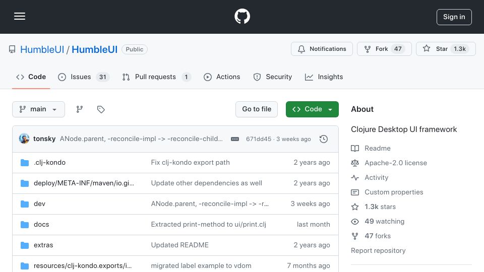 Screenshot of github.com: Clojure Desktop UI Framework