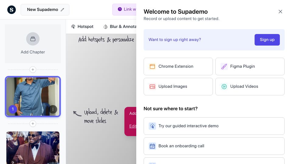 Screenshot of app.supademo.com: Show HN: We ungated our product (no signup)–is it a good idea?