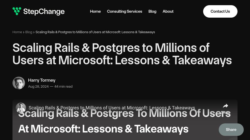 Screenshot of stepchange.work: Scaling Rails and Postgres to millions of users at Microsoft