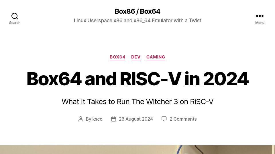 Screenshot of box86.org: Box64 and RISC-V in 2024