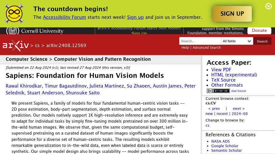 Screenshot of arxiv.org: Sapiens: Foundation for Human Vision Models