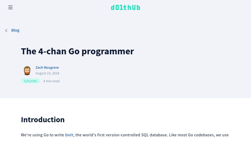 Screenshot of dolthub.com: The 4-chan Go programmer