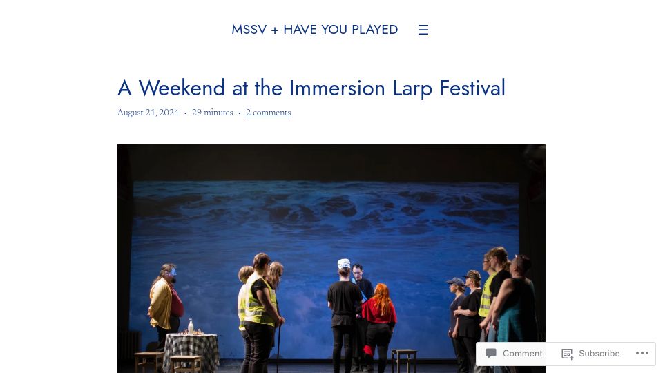 Screenshot of mssv.net: A Weekend at the Immersion Larp Festival