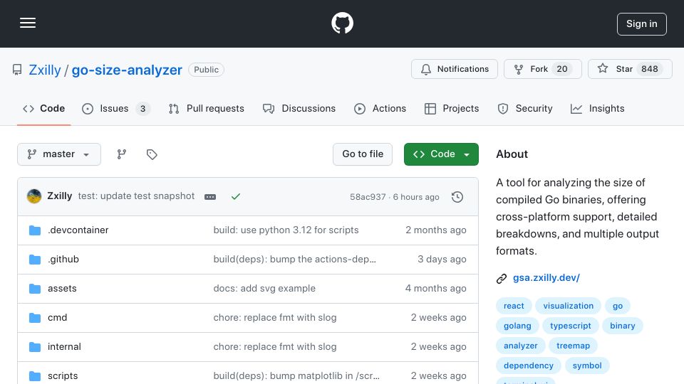 Screenshot of github.com: Show HN: Shed Light on Your Go Binary Bloat with Go Size Analyzer
