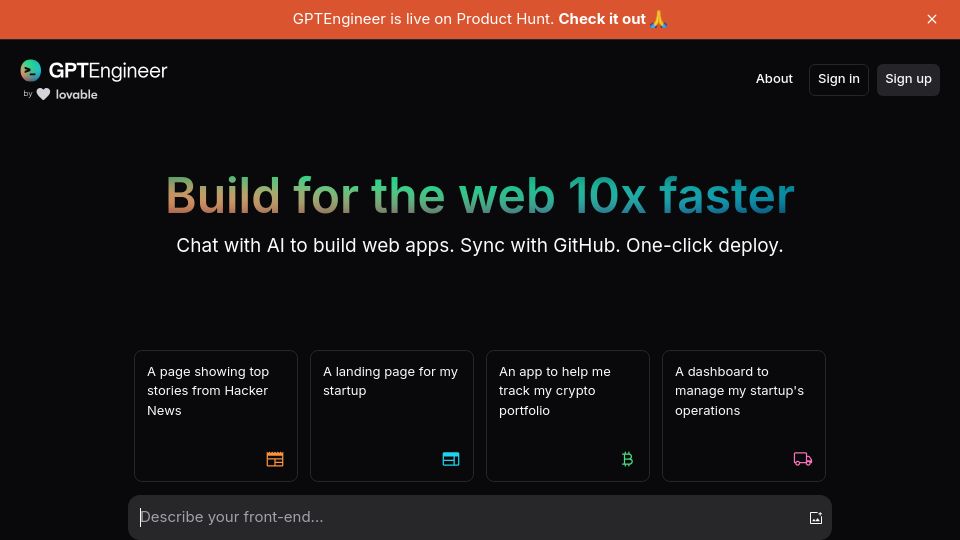 Screenshot of gptengineer.app: Show HN: Claude Artifacts but creating real web apps