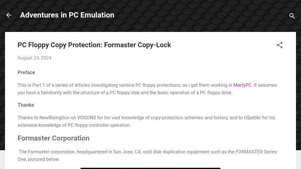Screenshot of martypc.blogspot.com: PC Floppy Copy Protection: Formaster Copy-Lock