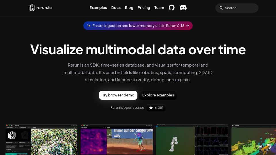 Screenshot of rerun.io: Rerun: Visualize Multimodal Data over Time
