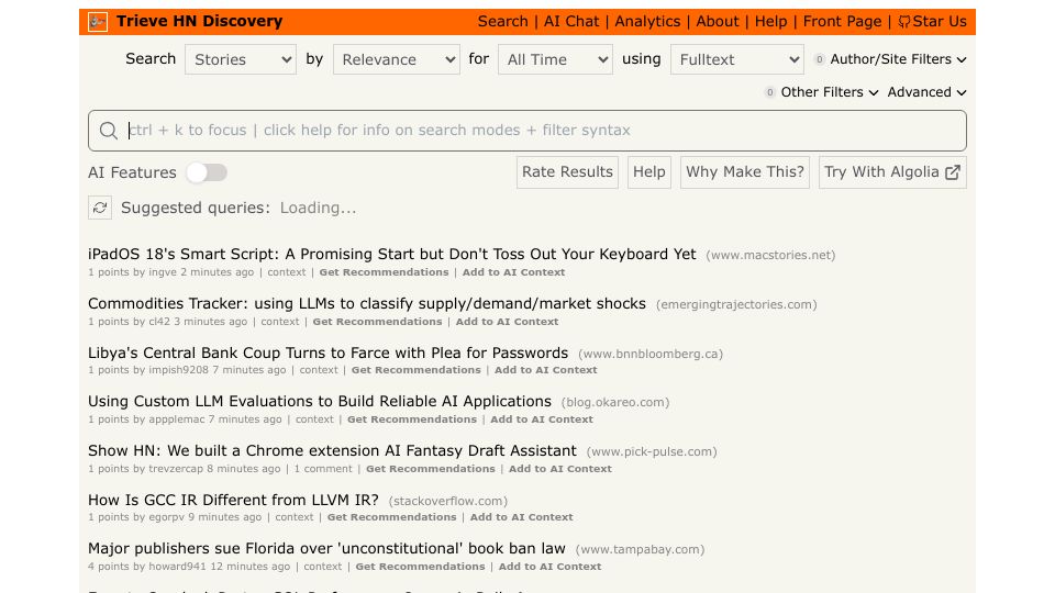 Screenshot of hn.trieve.ai: Show HN: A discovery-focused search engine for Hacker News
