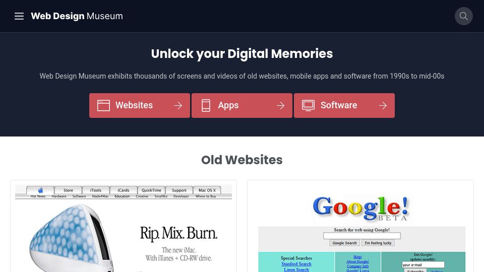Screenshot of webdesignmuseum.org: Web Design Museum