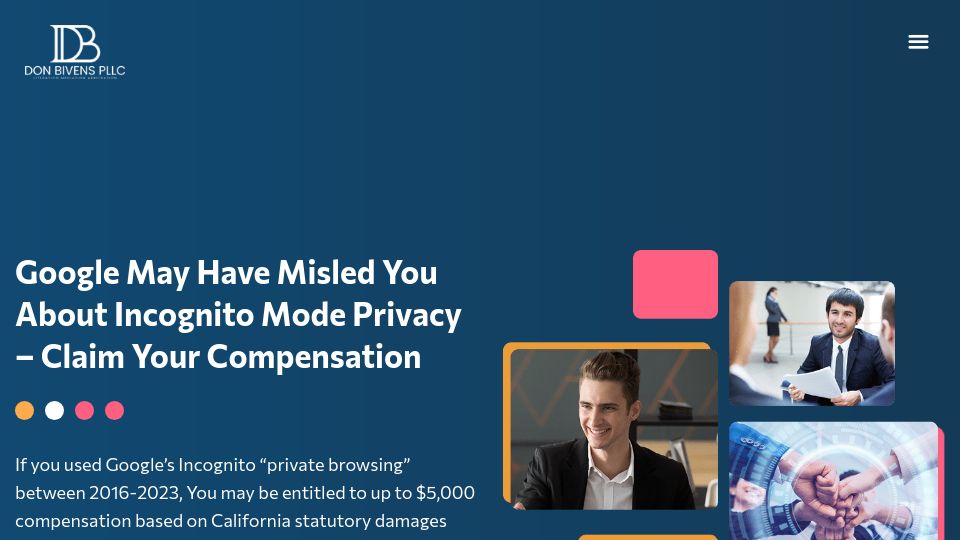 Screenshot of bivens.plaintip.com: Ever used Google Chrome in incognito mode? You could be entitled to up to $5k