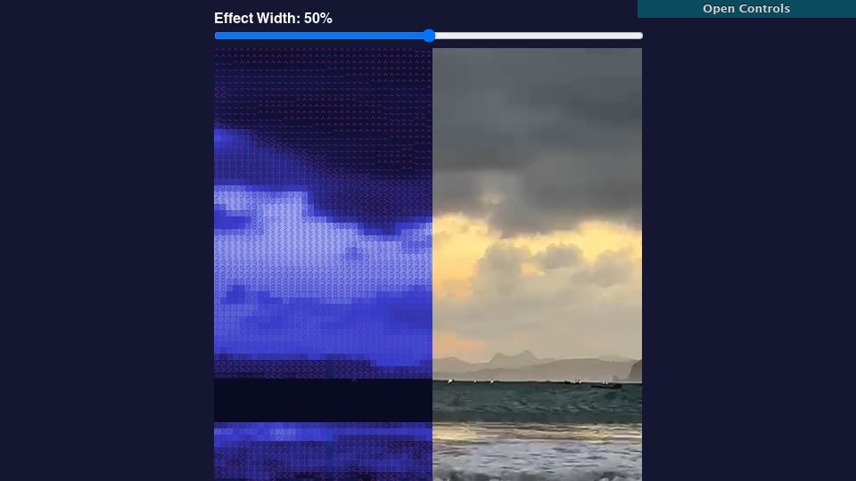 Screenshot of collidingscopes.github.io: Show HN: turn videos into ASCII art (open source, js+canvas)