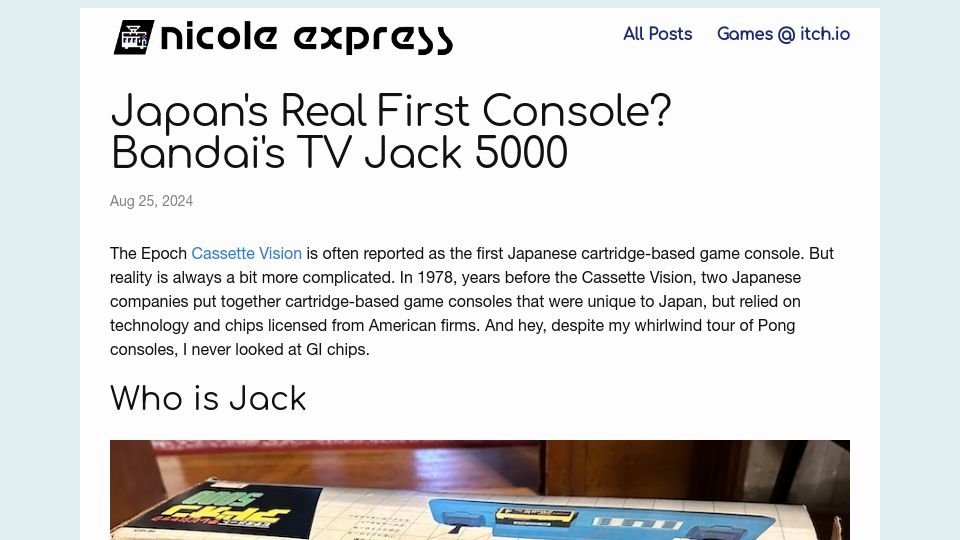 Screenshot of nicole.express: Japan's Real First Console? Bandai's TV Jack 5000