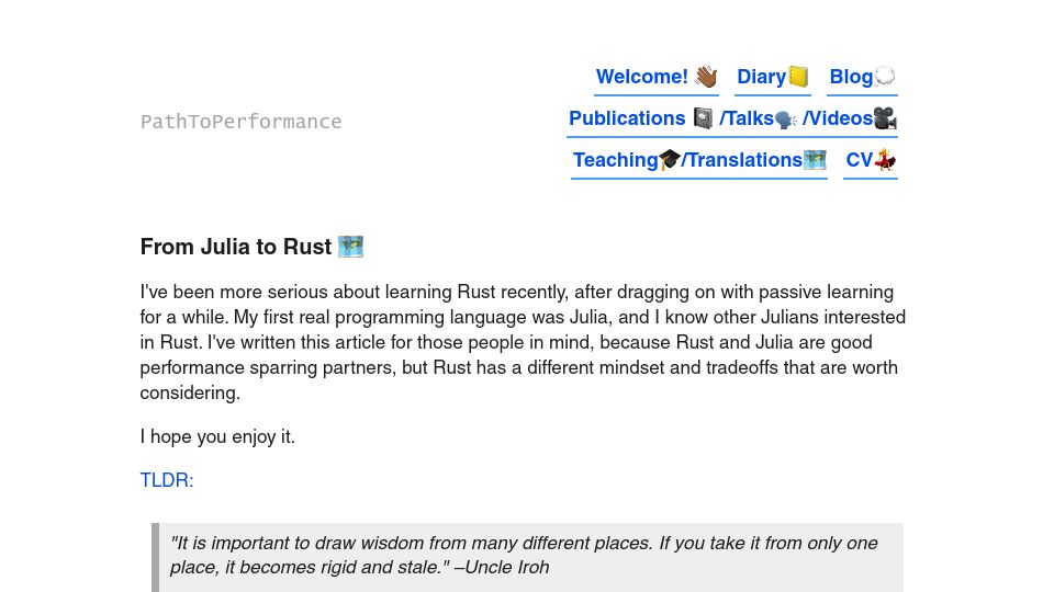 Screenshot of miguelraz.github.io: From Julia to Rust (2021)