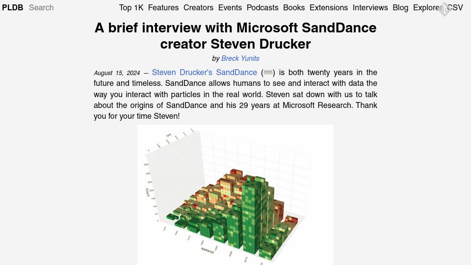 Screenshot of pldb.io: A brief interview with SandDance creator Steven Drucker
