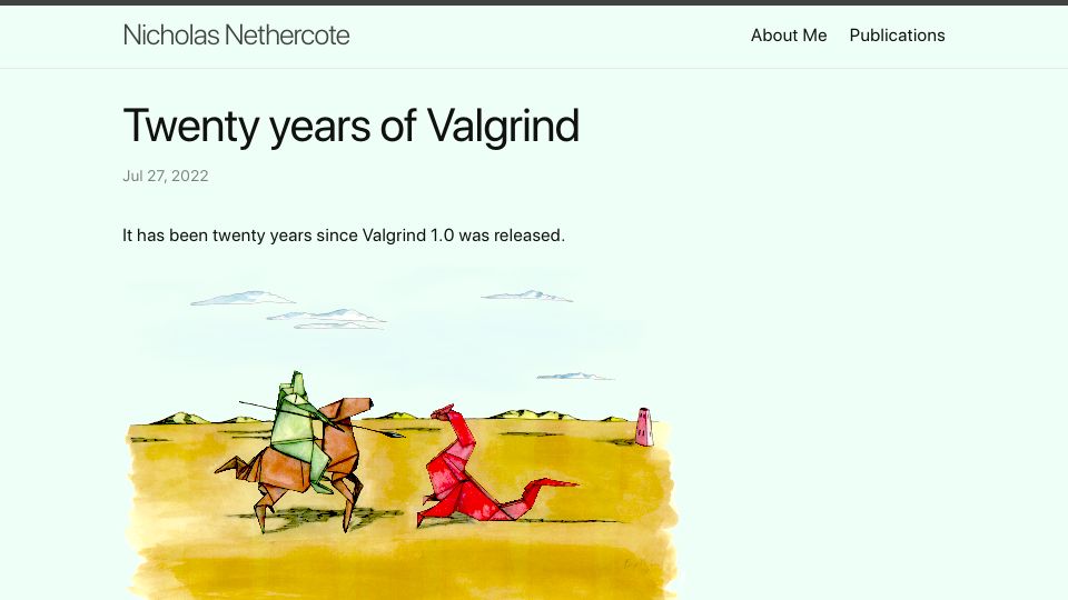 Screenshot of nnethercote.github.io: Twenty Years of Valgrind (2022)