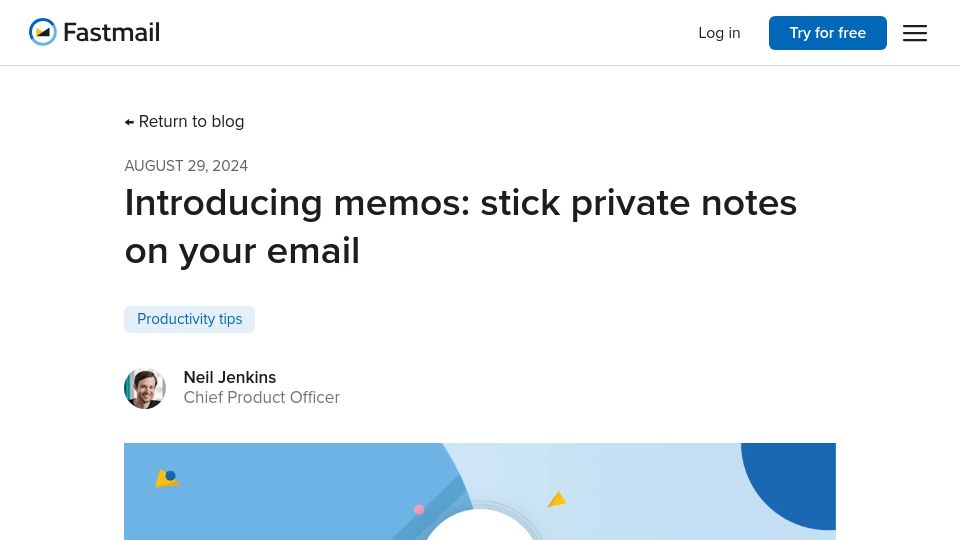 Screenshot of fastmail.com: Memos: stick private notes on your email